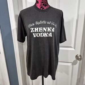 Vtg Vodka T-Shirt Mens XL Black Single Stitch Zhenka New Hampshire Liquor USA